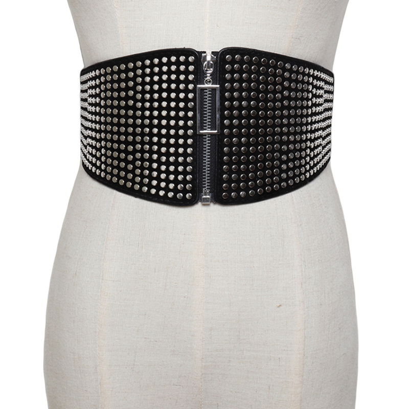 Wide Elastic Studded Belt Female Waist Goth Stretch  Ladies Long Belts For Women Corset Waistband