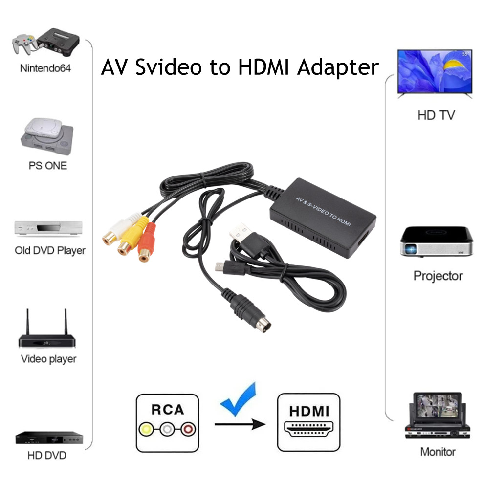 RCA /AV SVIDEO to HDMI-Compatible Adapter For DVD HD TV STB Compatble With PS2/PS3,720P /1080P AV S-VIDEO Video Converter