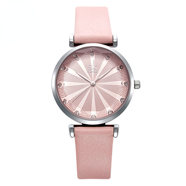 Comfortable Leather Strap Watch For Women Quartz Quality Creative Dial