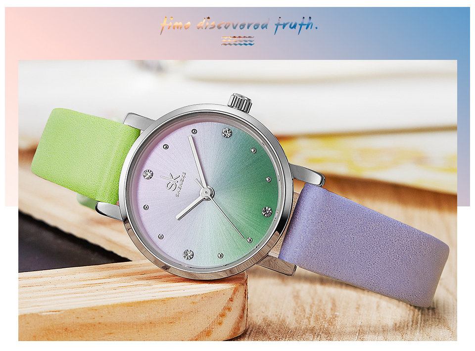 Creative Color Leather Watches Ladies Quartz Watch