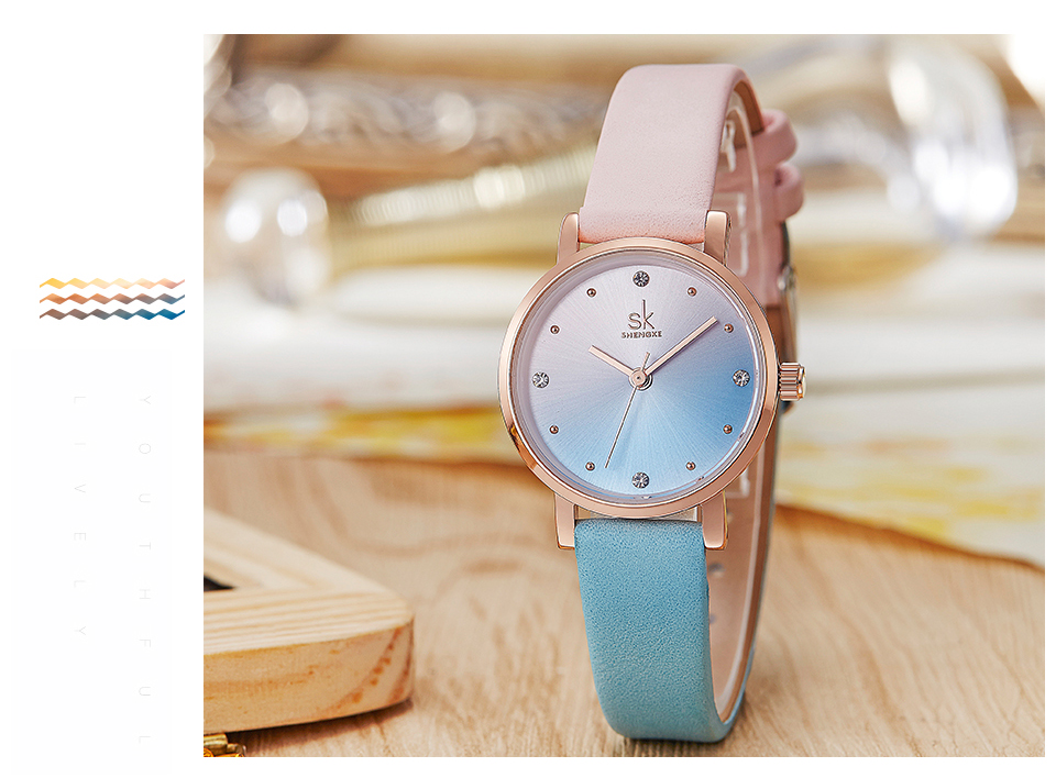 Creative Color Leather Watches Ladies Quartz Watch