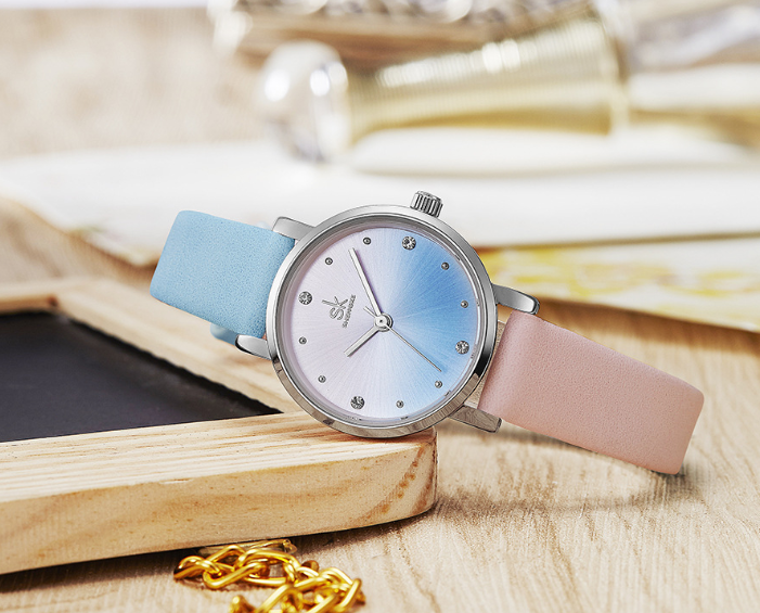 Creative Color Leather Watches Ladies Quartz Watch