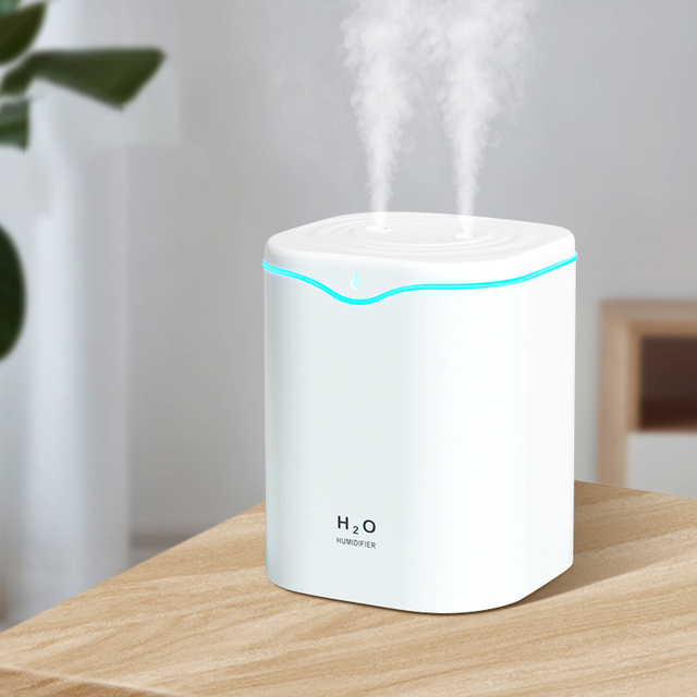 2000ML USB Air Humidifier Double Spray Port Essential Oil Aromatherapy Diffuser Cool Mist Maker Fogger for Home Office LED lamp