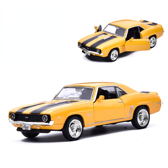 1:36 Chevrolet USA 1969 Camaro SS Vintage Matte Black Diecast Metal Car Model Toy For Collection Gift Kids