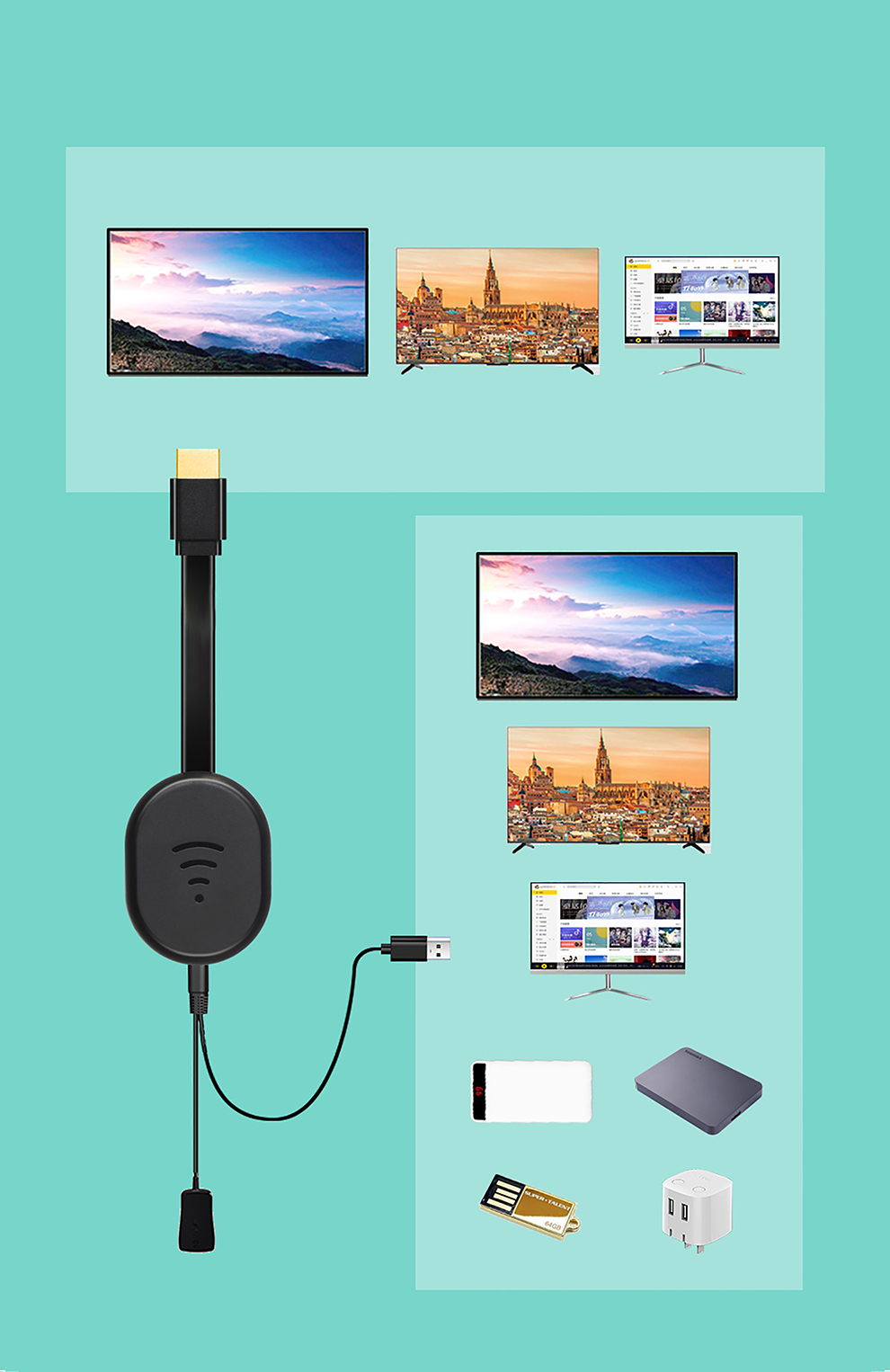 Miracat TV Stick For Android iPhone IOS Samsung Xiaomi DLNA Anycast Wifi Display Dongle E38 Youtube TikTok Live Casting