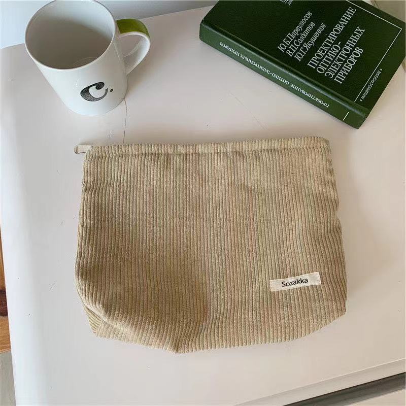 Corduroy Portable Cosmetic Bags Women Zipper Makeup Pouch Retro Simple Wash Cases Female Practical Storage Toiletries Organizer