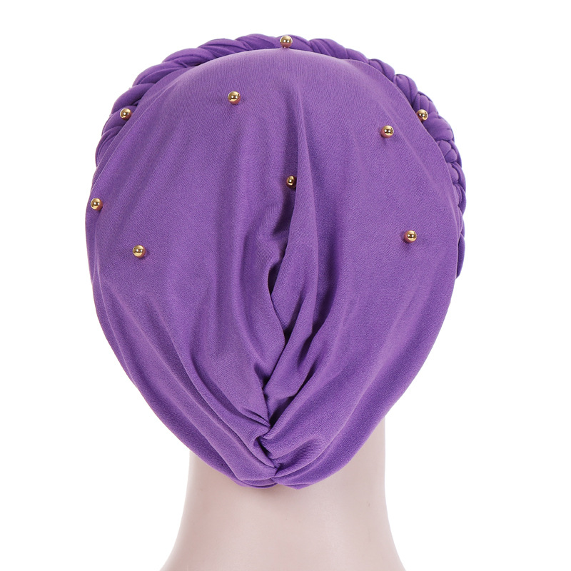 Women Muslim foreign trade monochrome beaded braid Baotou cap milk silk Indian Baotou cap