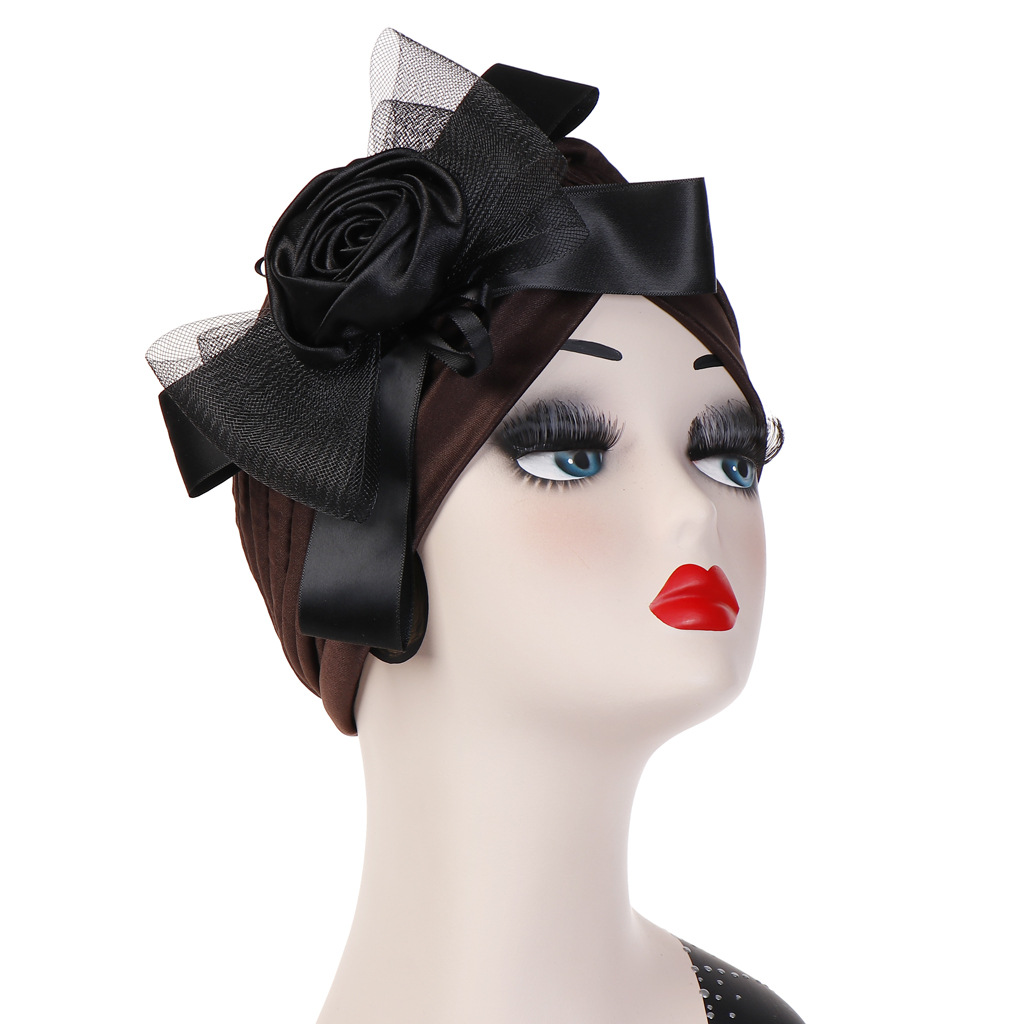 Women Muslim Flower Indian Hat Mesh Bow Turban Hat Amazon Simple Decorative Hat