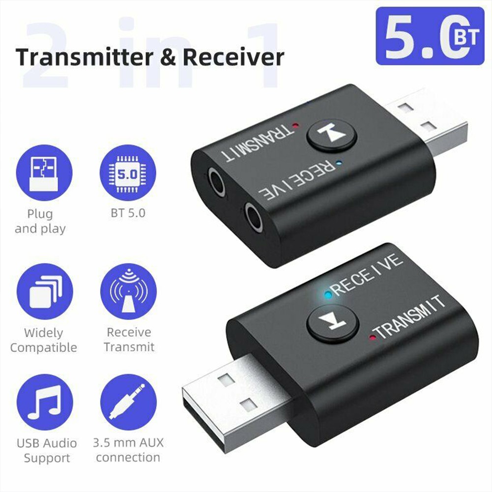 Bluetooth Adapter 5.0 Wireless Audio Music Receiver Transmitter 2 IN 1 USB Aux Adapter For Auto Laptop Car Electronics