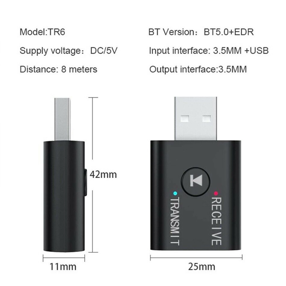 Bluetooth Adapter 5.0 Wireless Audio Music Receiver Transmitter 2 IN 1 USB Aux Adapter For Auto Laptop Car Electronics