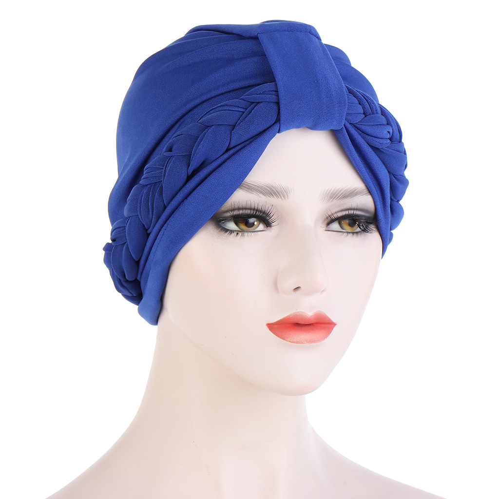 Women Muslim milk silk square hat braided hat European and American fashion multicolor turban hat