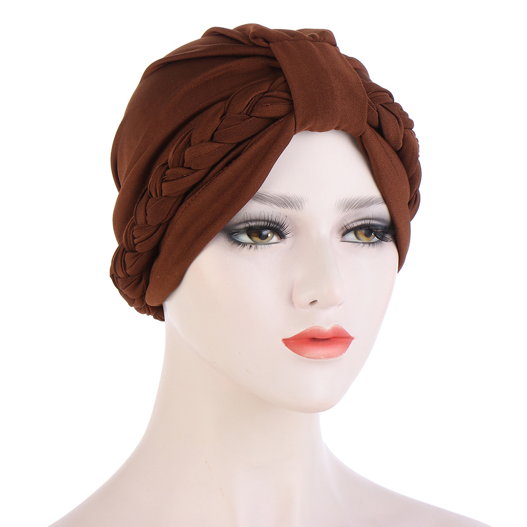 Women Muslim milk silk square hat braided hat European and American fashion multicolor turban hat