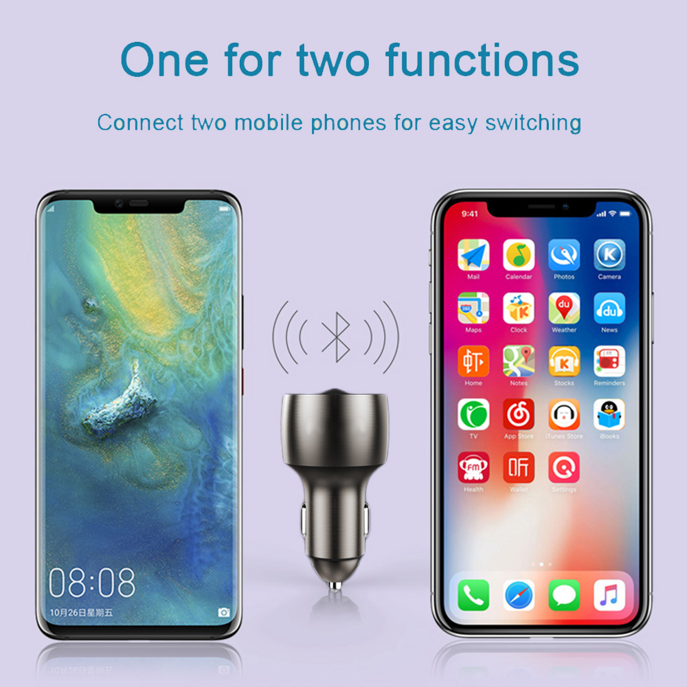 3.5mm AUX Bluetooth 5.0 FM Transmitter Wireless Modulator 4.8A Dual USB Car Charger Handsfree Car MP3 Player Aluminum alloy Body