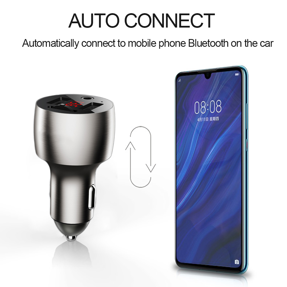 3.5mm AUX Bluetooth 5.0 FM Transmitter Wireless Modulator 4.8A Dual USB Car Charger Handsfree Car MP3 Player Aluminum alloy Body