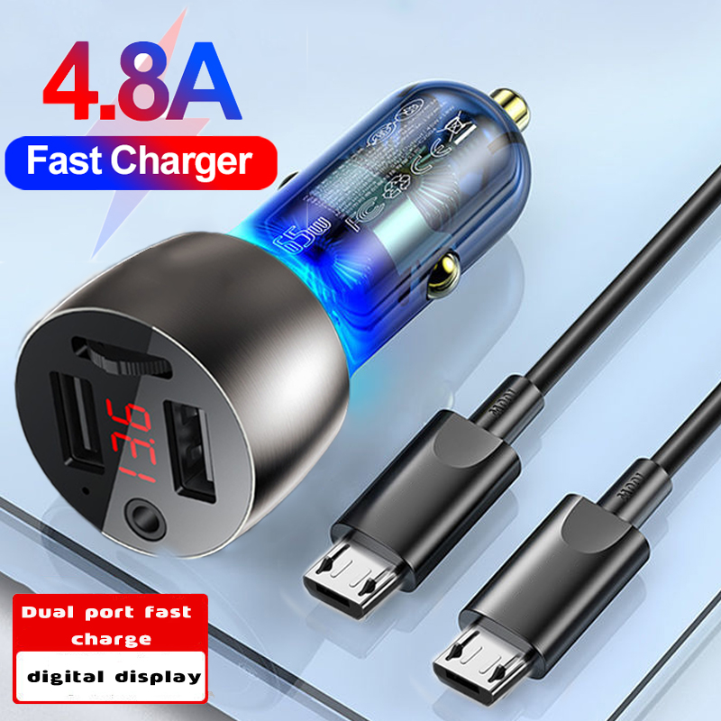 3.5mm AUX Bluetooth 5.0 FM Transmitter Wireless Modulator 4.8A Dual USB Car Charger Handsfree Car MP3 Player Aluminum alloy Body