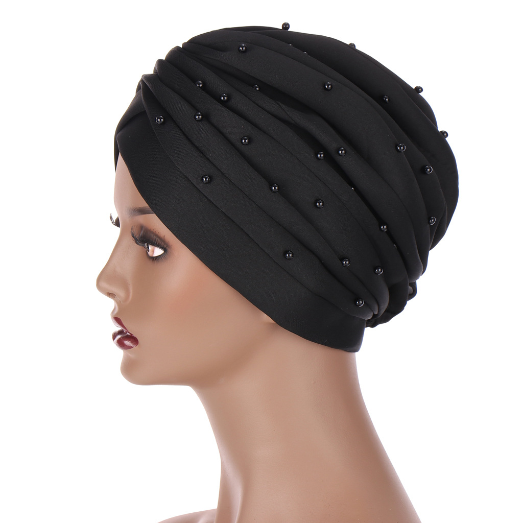 Women Fashion India solid color space cotton hand-stitched beaded Muslim head cap cap head cap