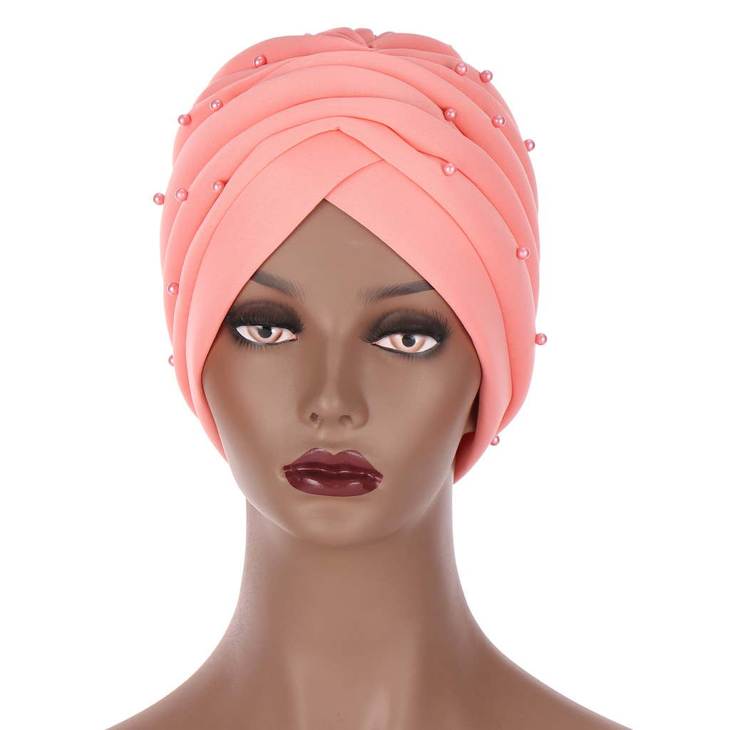 Women Fashion India solid color space cotton hand-stitched beaded Muslim head cap cap head cap
