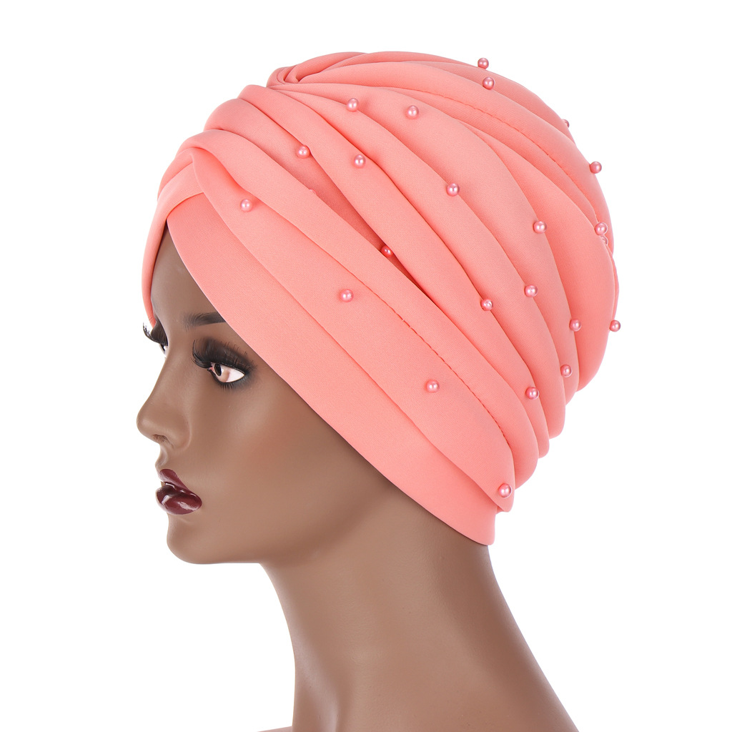 Women Fashion India solid color space cotton hand-stitched beaded Muslim head cap cap head cap