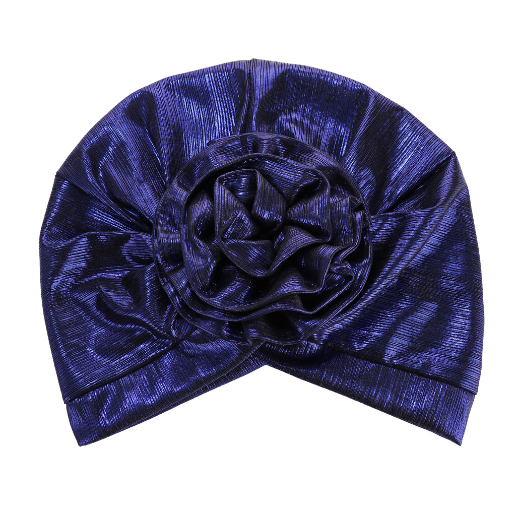 Women Muslim can hide hair bun head cap bright silk wrinkled cloth forehead flower turban cap flower turban cap