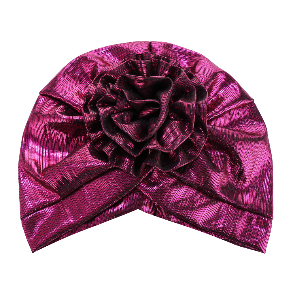 Women Muslim can hide hair bun head cap bright silk wrinkled cloth forehead flower turban cap flower turban cap