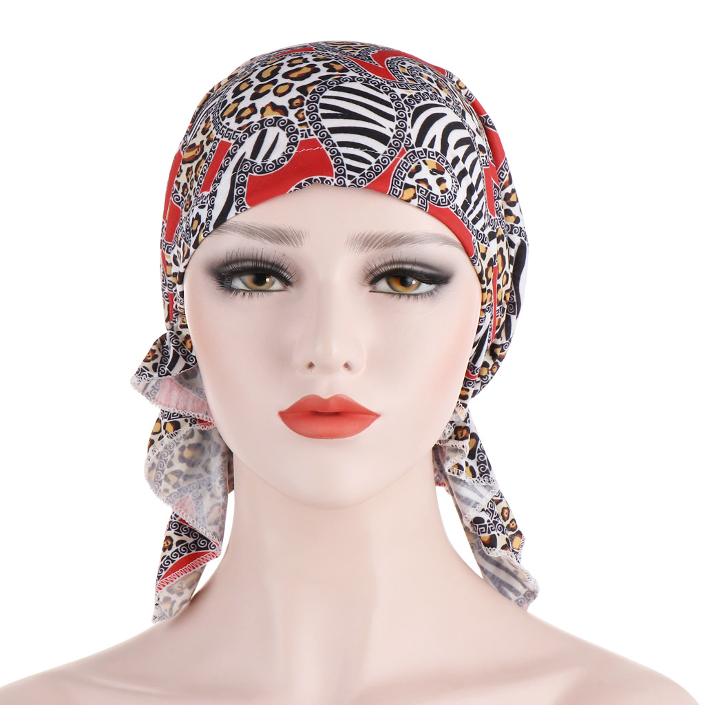 Muslim European and American curved two tail caps Muslim head caps Leopard print caps