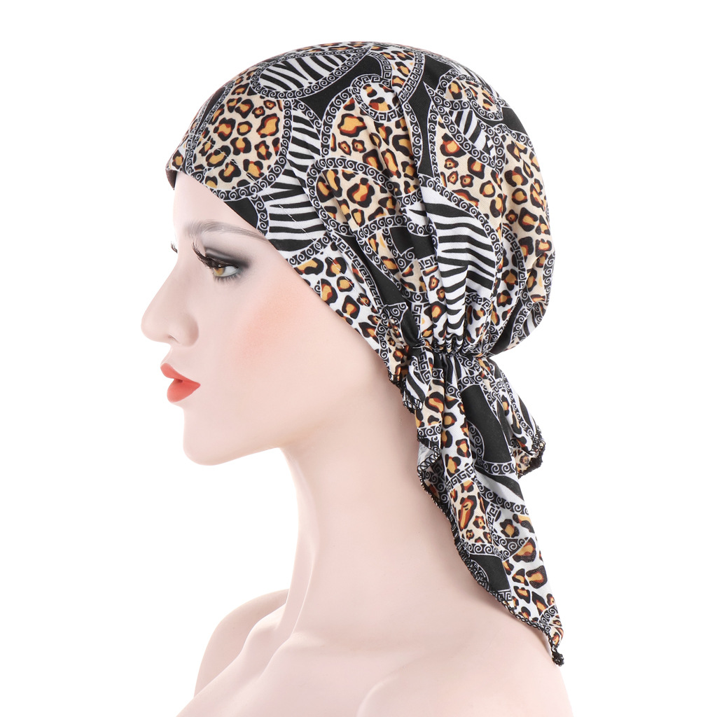 Muslim European and American curved two tail caps Muslim head caps Leopard print caps