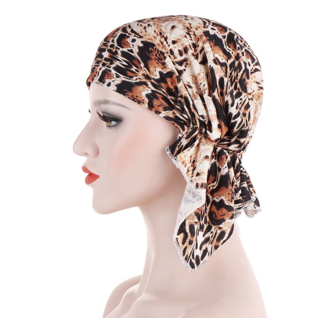 Muslim European and American curved two tail caps Muslim head caps Leopard print caps