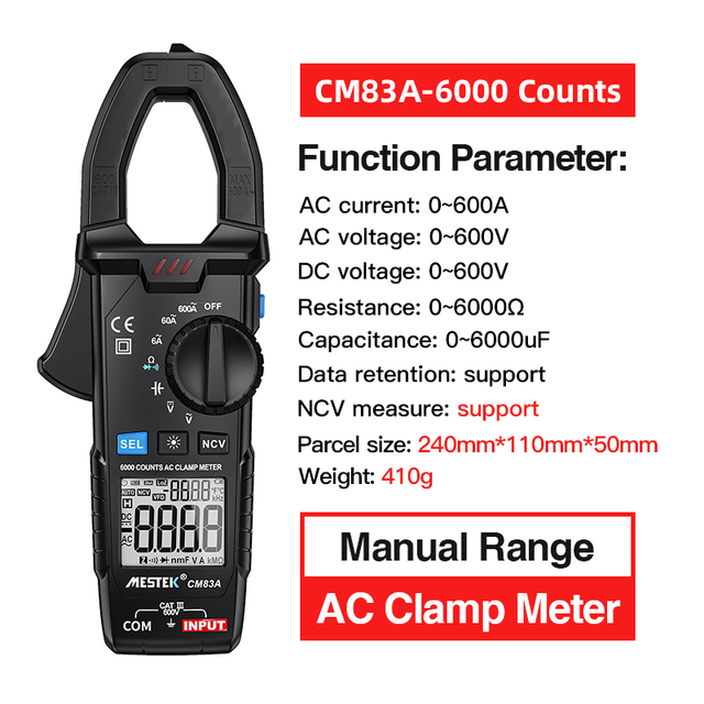CM83A Digital Clamp Meter 600A Current  Multimeter Pinza Amperimetrica True RMS High Precision Current Clamp