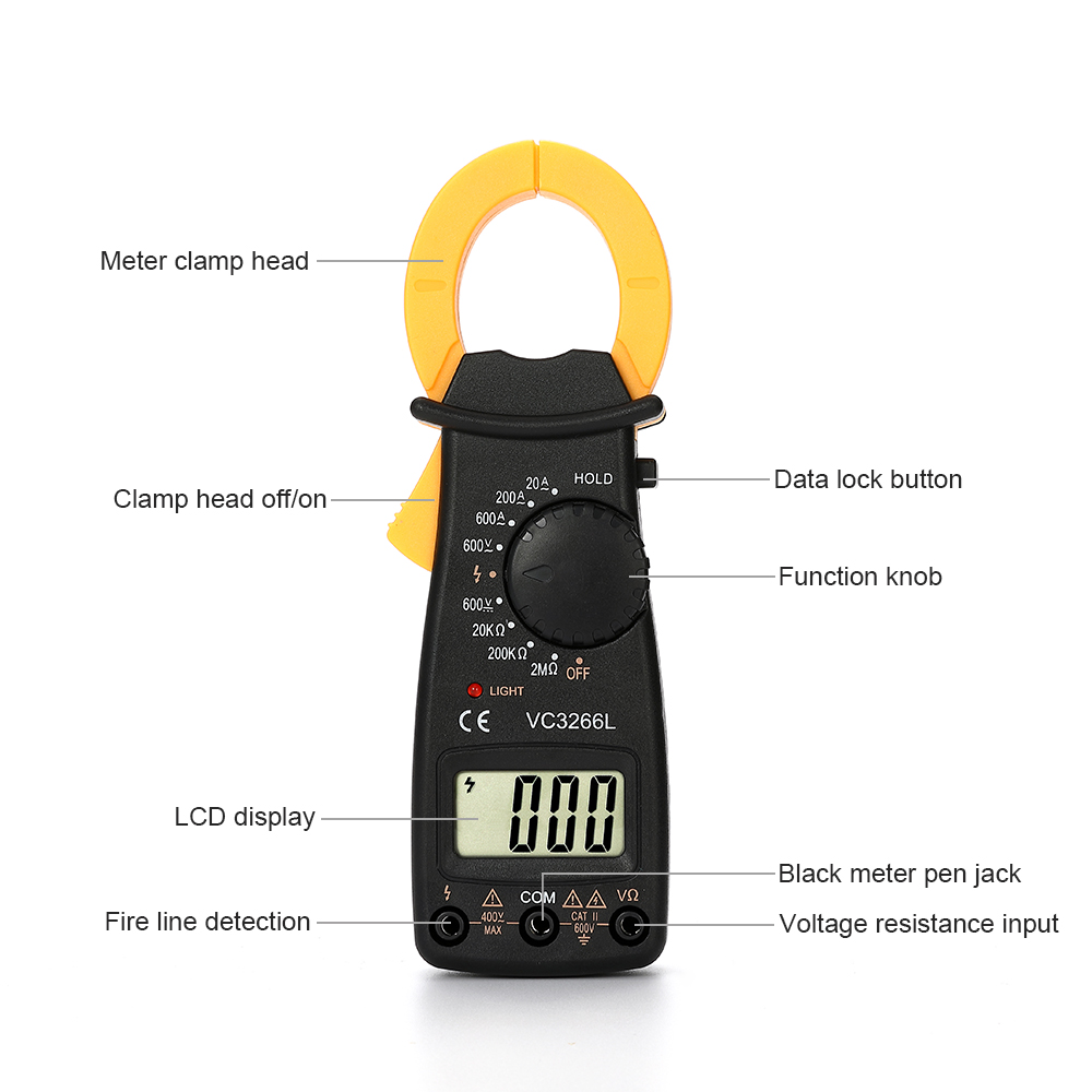 DT3266L Digital Clamp Meter Multimeter Current Clamp Pincers Voltmeter Ammeter 600A AC/DC Ohm Amper Current Voltage Tester