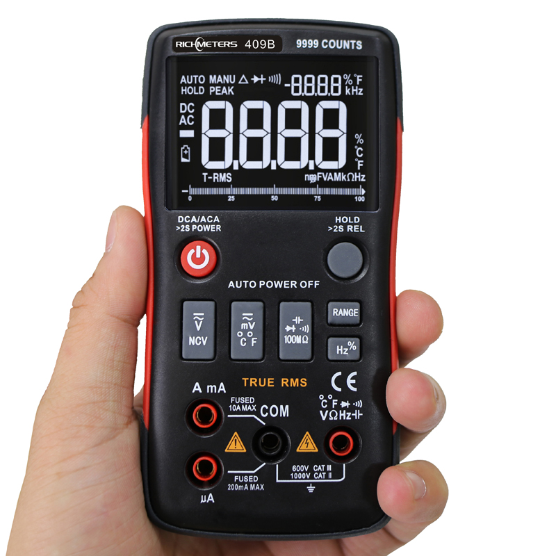 RM409B True-RMS Digital Multimeter Button 9999/8000 Counts With Analog Bar Graph AC/DC Voltage Ammeter Current Ohm Auto