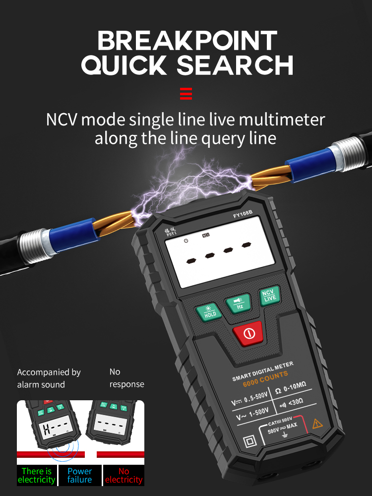 FY108B Mini Intelligent Automatic Multimeter Digital Multimeter 6000Analog Tester True RMS High Precision NCV Tester