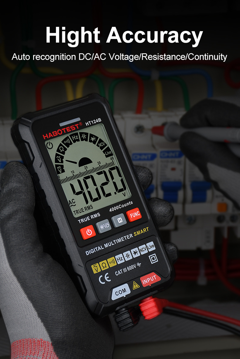 HT124B Digital Multimeter Professional Smart Multimeter AC DC Voltage Current TRMS Capacitance HZ REL OHM MultiTester DMM Meter