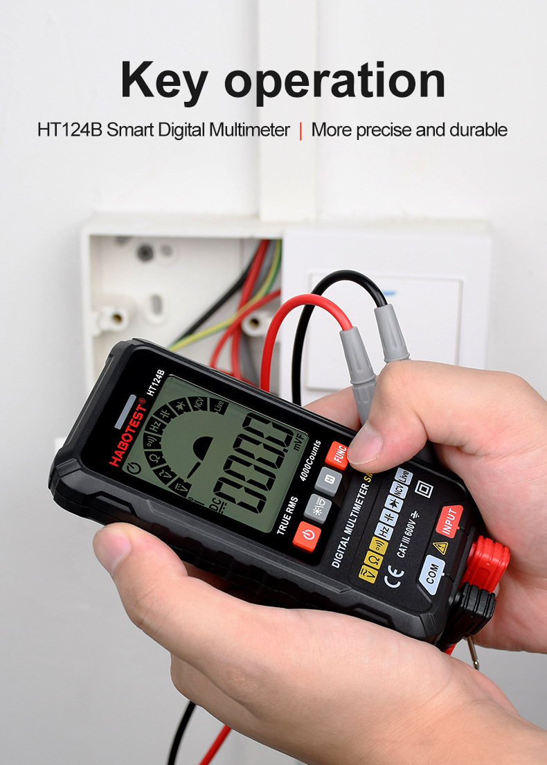 HT124B Digital Multimeter Professional Smart Multimeter AC DC Voltage Current TRMS Capacitance HZ REL OHM MultiTester DMM Meter