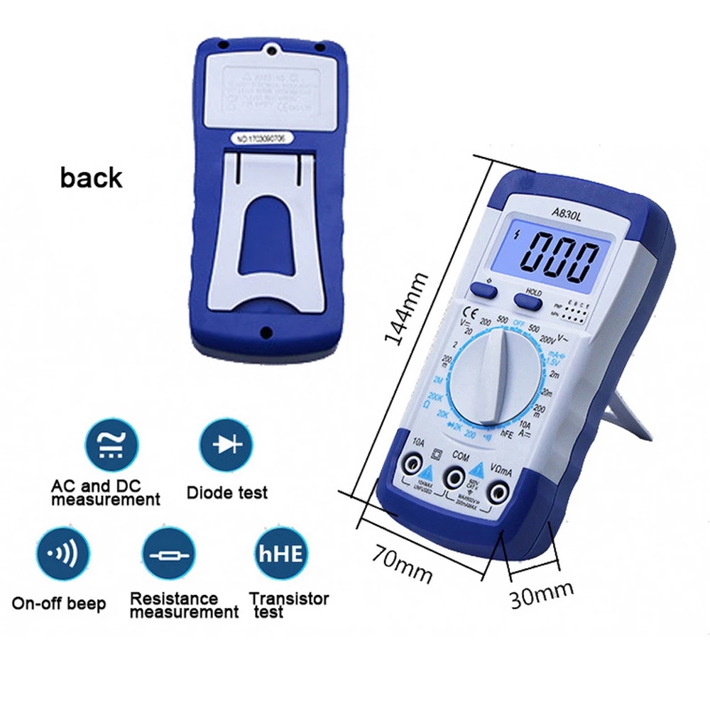 A830L LCD Digital Multimeter AC DC Voltage Diode Freguency Multitester Current Tester Luminous Display with Buzzer Function