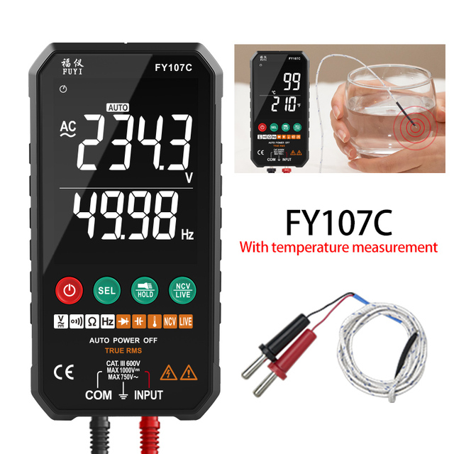 FY107C 6000counts Digital Multimeter Professional Ture RMS AC DC NCV Transistor Capacitor Temperature Auto Voltage Smart Meter
