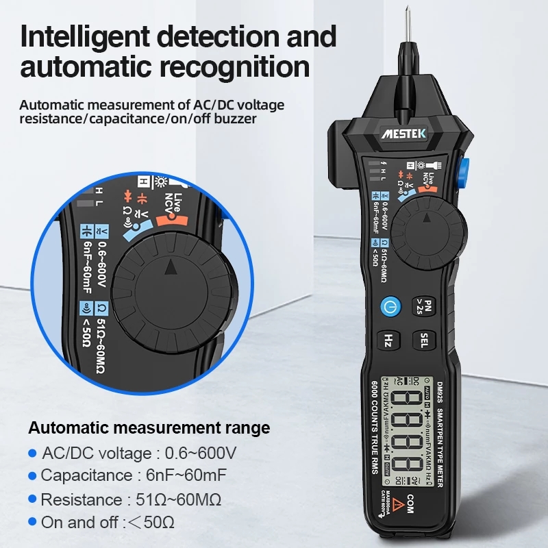 DM92B/DM92S Digital Multimeter 6000 Counts Pocket Pen Style Auto Range/Smart Multimeter NCV Detection DC/AC Voltage multimeter