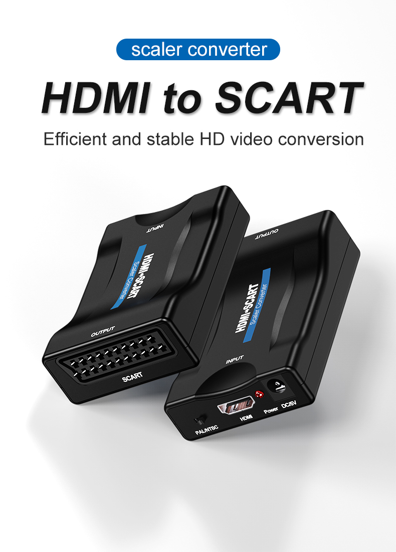 1080P HDMI to SCART Video Audio Upscale Converter AV Signal Adapter HD Receiver with USB Cable for Smartphone HD TV DVD