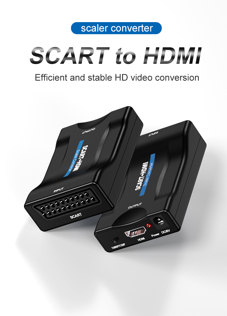 1080P HDMI to SCART Video Audio Upscale Converter AV Signal Adapter HD Receiver with USB Cable for Smartphone HD TV DVD