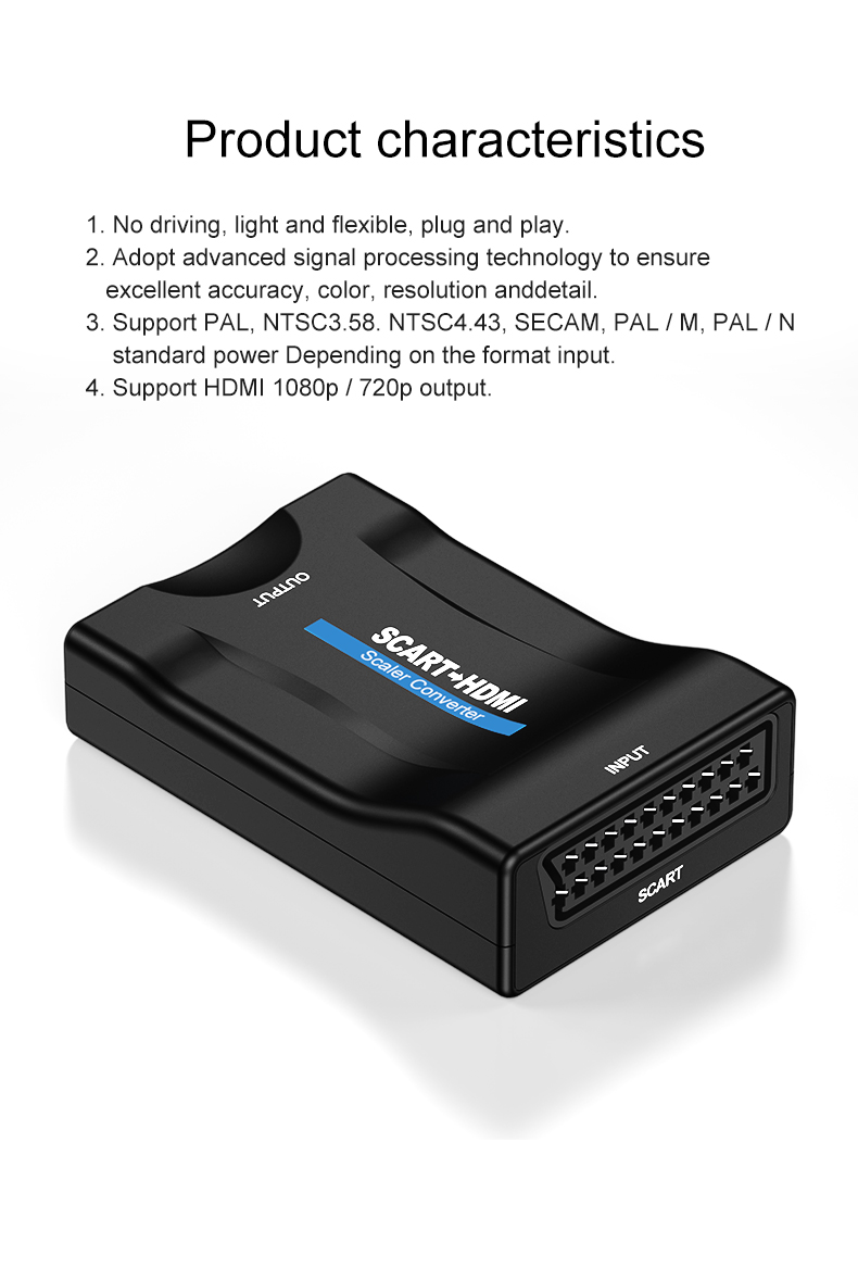 1080P HDMI to SCART Video Audio Upscale Converter AV Signal Adapter HD Receiver with USB Cable for Smartphone HD TV DVD