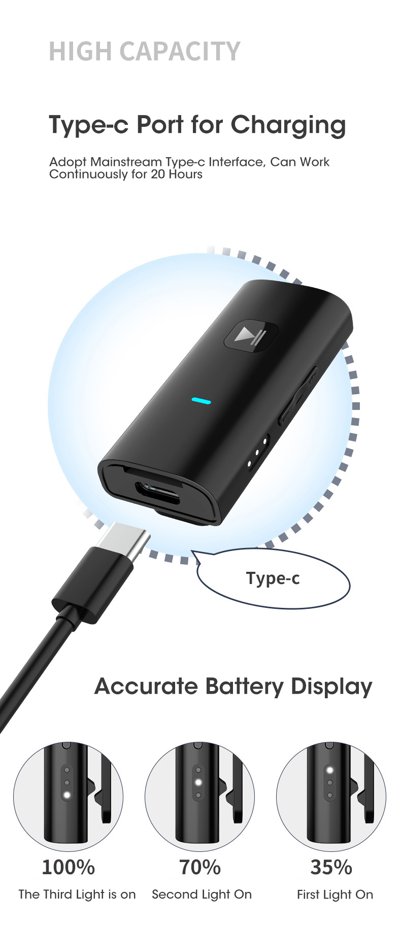 Bluetooth 5.0 Audio Receiver Transmitter With Battery 3.5MM AUX Jack USB Dongle Stereo Music Wireless Adapters For TV PC Car Kit