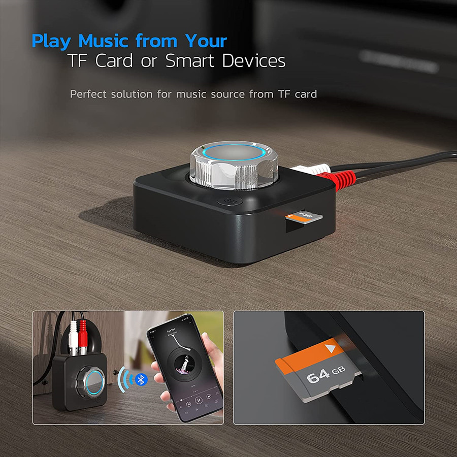 Bluetooth 5.0 Receiver 3D Stereo TF Card RCA 3.5mm AUX Jack Wireless Adapter For Speaker Amplifier Car Audio Transmitter Auto ON