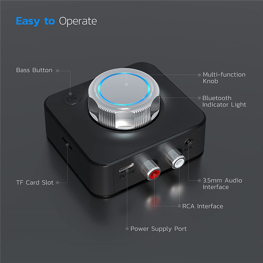 Bluetooth 5.0 Receiver 3D Stereo TF Card RCA 3.5mm AUX Jack Wireless Adapter For Speaker Amplifier Car Audio Transmitter Auto ON