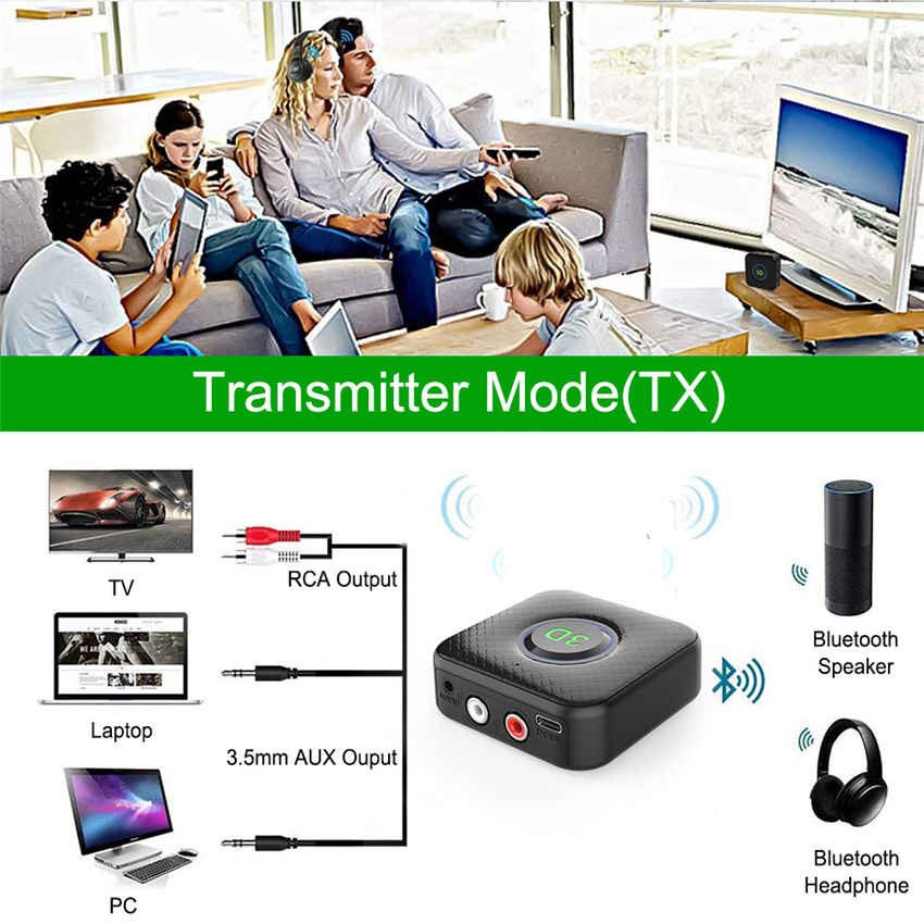Bluetooth 5.0 Audio Transmitter Receiver 3D Stereo Music 3.5mm Jack RCA AUX Handsfree Call Wireless Adapter Dongle for TV PC Car