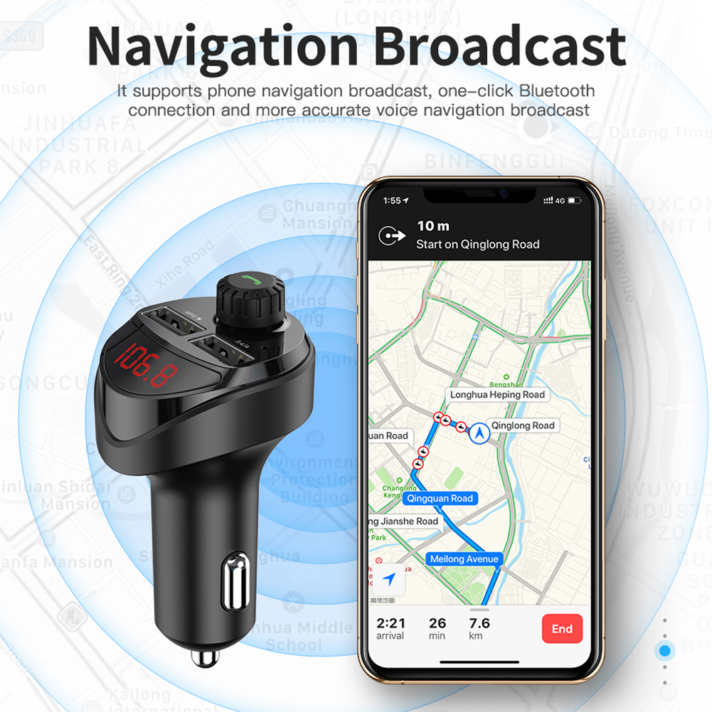 NEW Car Charger 4.2 FM Transmitter Bluetooth Car Audio MP3 Player TF Card Car Kit 3.4A Dual USB Car Phone Charger