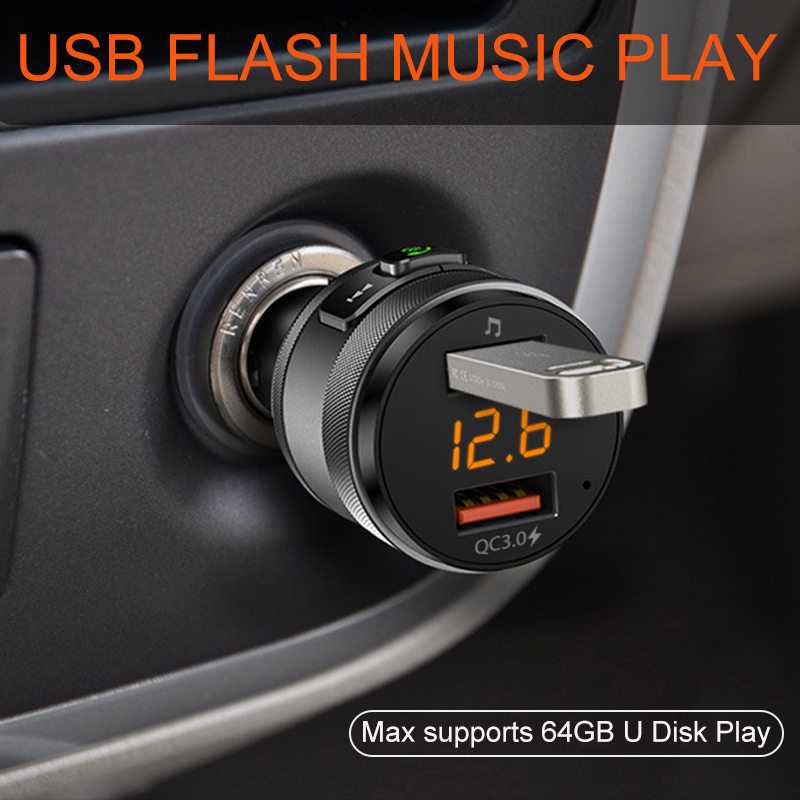 Bluetooth 5.0 FM transmitter Wireless Hands-free Car Kit FM Modulator Quick Charge 3.0 USB Flash Drive MP3 Player