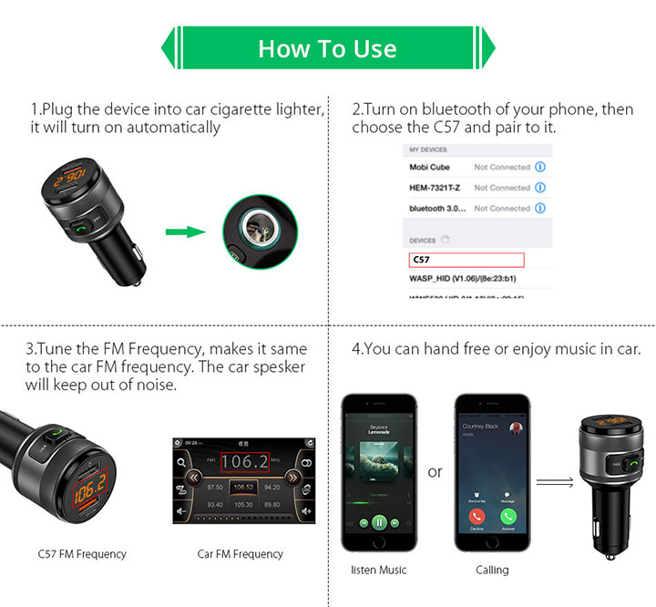 Bluetooth 5.0 FM transmitter Wireless Hands-free Car Kit FM Modulator Quick Charge 3.0 USB Flash Drive MP3 Player