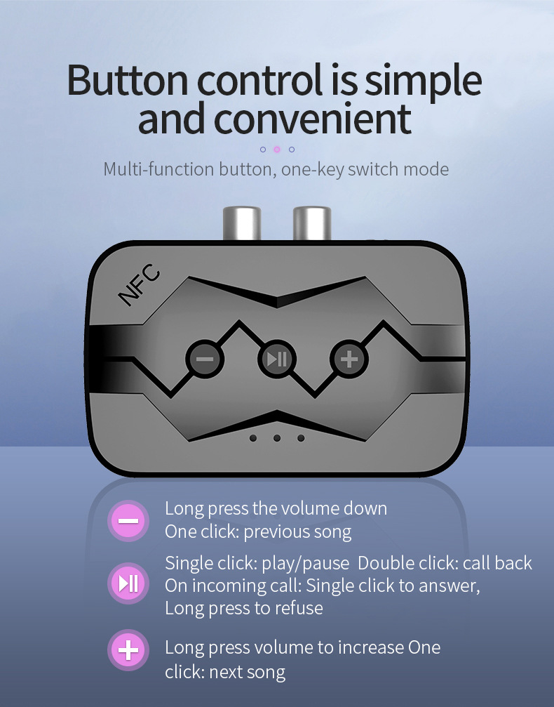 Bluetooth 5.0 Transmitter Receiver NFC RCA 3.5mm AUX Wireless Audio Adapter Handsfree For Car TV PC Speakers Headphone