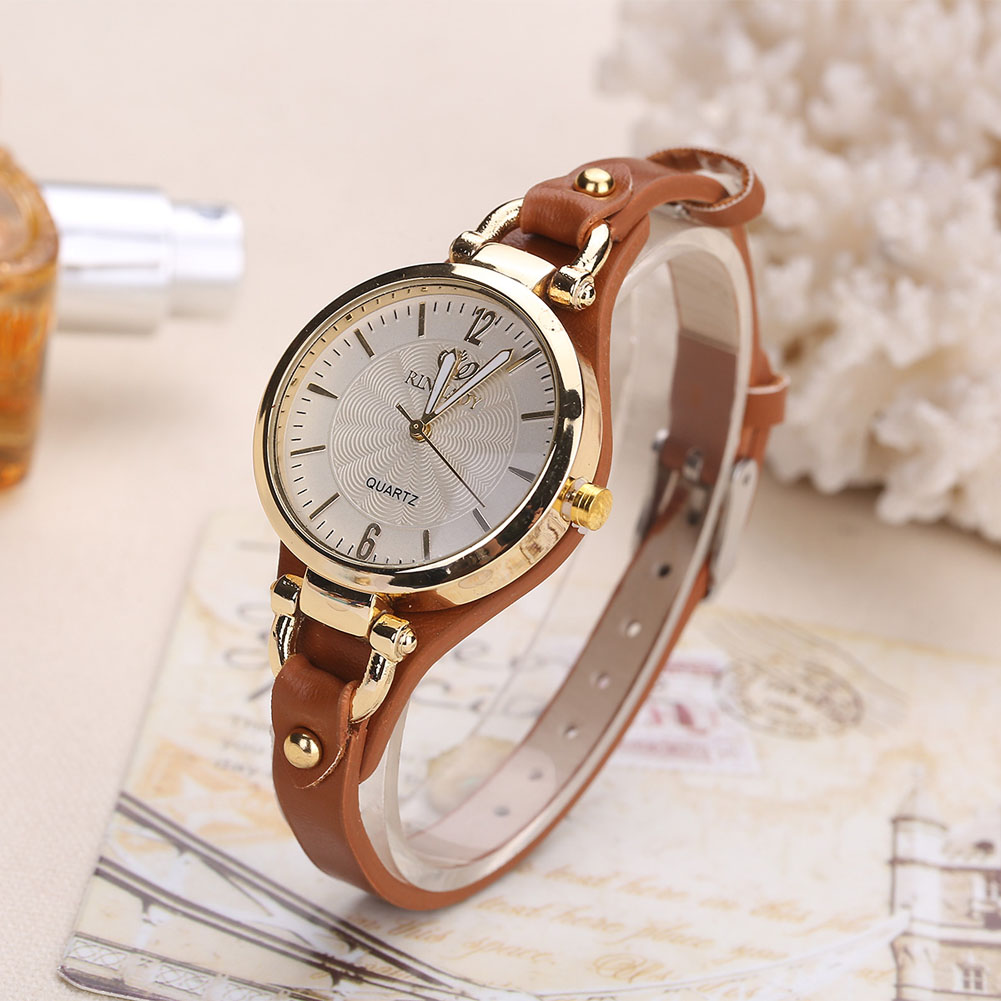 Women Casual Watches Round Dial Rivet PU Leather Strap Wristwatch Ladies Quartz Watch