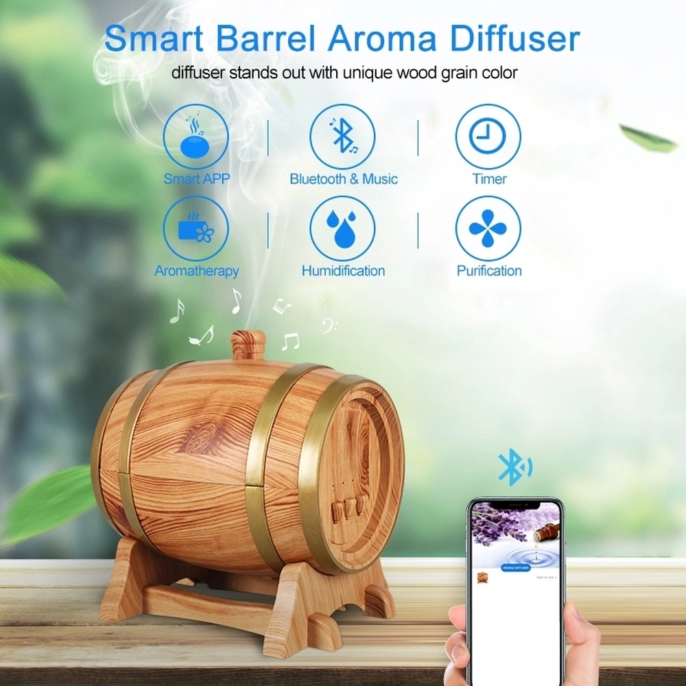 Smart Control APP Air Humidifier For Home Aroma Essential Oil Diffuser Mist Maker Waterless Auto Off Wood Grain Aroma Diffuser