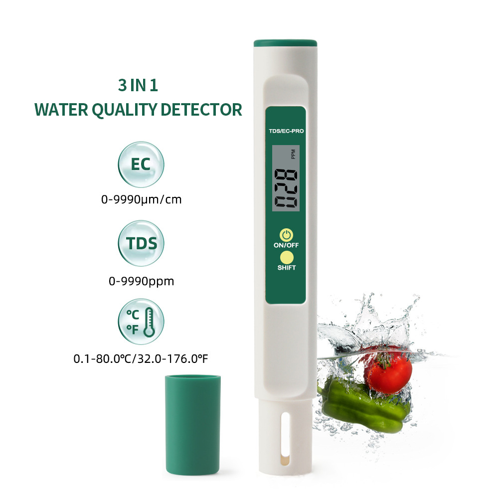 3 in 1 Temp TDS EC Meter Portable Temperature Test Pen Detector Digital Water Quality Purity Tester for Drinking Water Aquarium